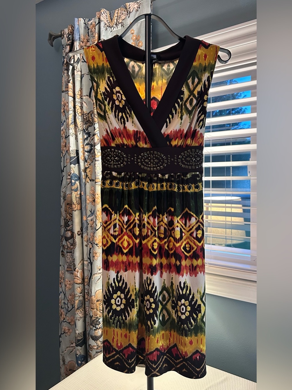 IZ Byer M Boho Tribal Print Studded Dress Y2K